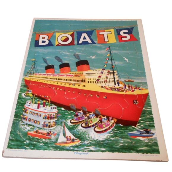 Vintage Playskool Golden Press Tray Puzzle BOATS 80-2C 10" X 8" USA Tugboat - Picture 1 of 7